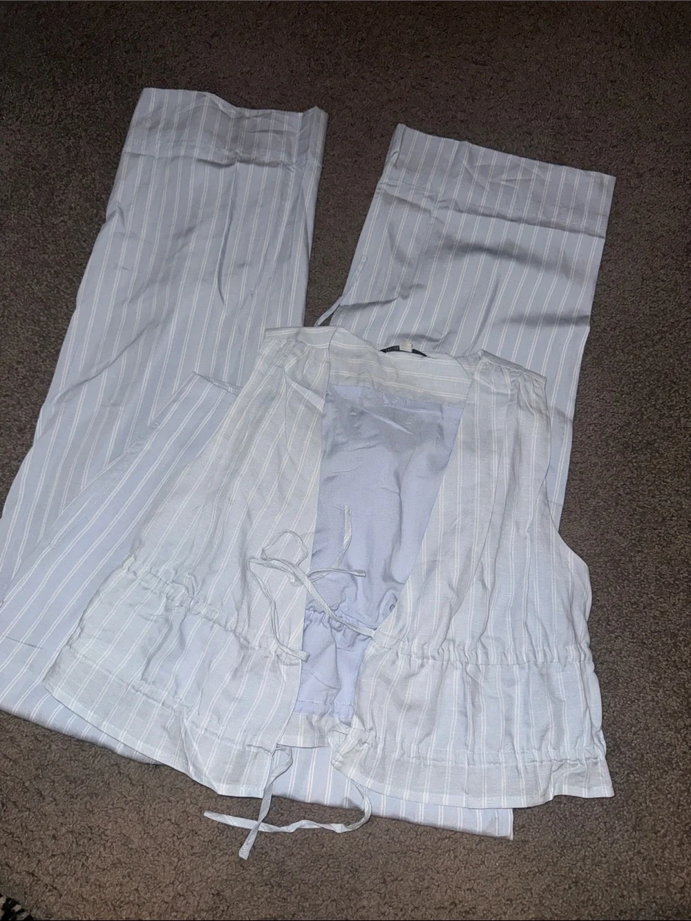Tie Front Top & Paper Bag Pant by Onia in Light Sky